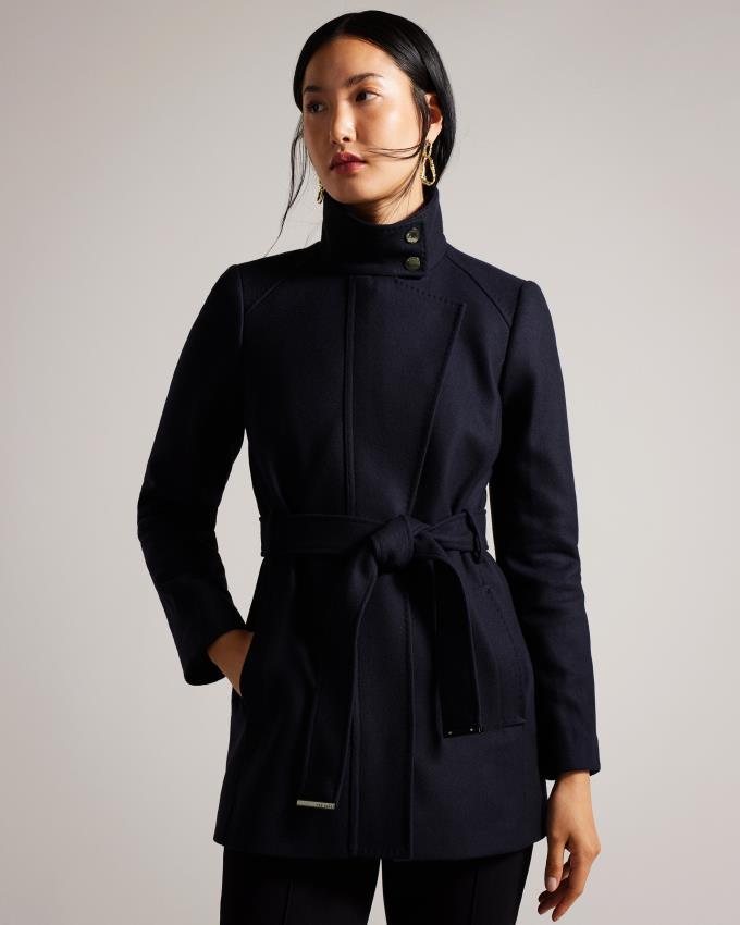 Manteau Ted Baker Funnel Neck Wrap Bleu Marine Femme | IHO-28385916